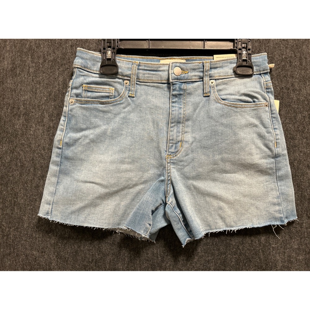 Universal Thread Midi Shorts Womens 10 Light Blue High Rise Raw Hem 4" Inseam